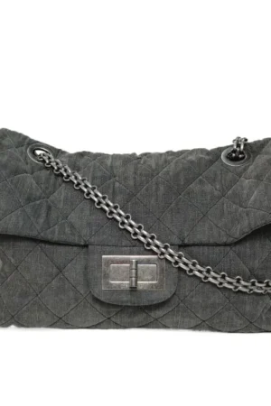 CHANEL Dark Grey Denim Chip Sliver Hardware 2.55 XXL Airport Bag